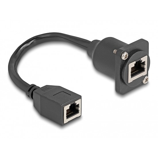 Delock D-típusú RJ45 kábel anya anya Cat.5e fekete 20 cm