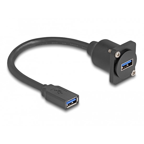 Delock D-típusú USB 5 Gbps kábel A-típusú anya A-típusú anya fekete 20 cm