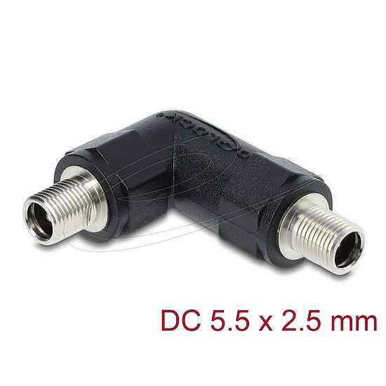 Delock DC Barrel Jack adapter DC 5,5 x 2,5 mm anya anya csavarral, 90 -ban hajlított (90944)