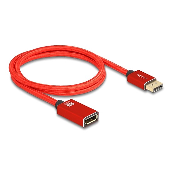 Delock DisplayPort bővítőkábel 8K 60 Hz 1 m piros fém retesz nélküli