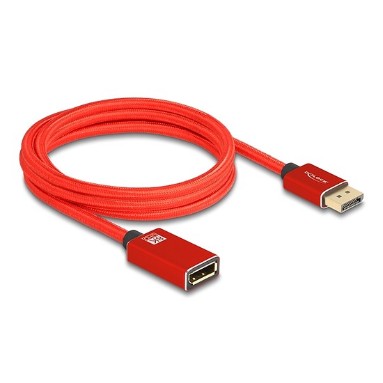 Delock DisplayPort bővítőkábel 8K 60 Hz 2 m piros fém retesz nélküli