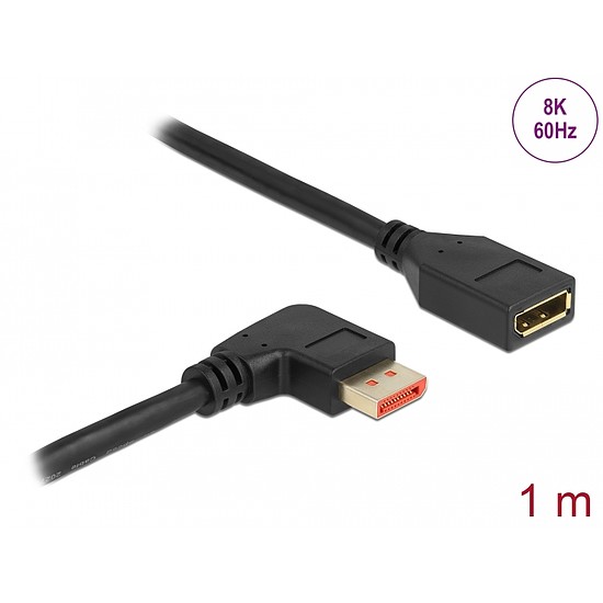 Delock DisplayPort bővítőkábel jobbra néző csatlakozódugóval - csatlakozóhüvellyel 8K 60 Hz 1 m (87077)