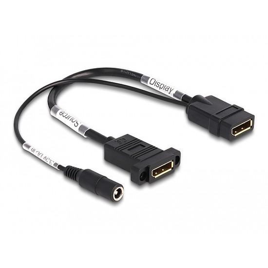 Delock DisplayPort kábel 4K 60 Hz DC töltéssel 2,1 x 5,5 mm 0,30 m panel-csatlakozó (87039)
