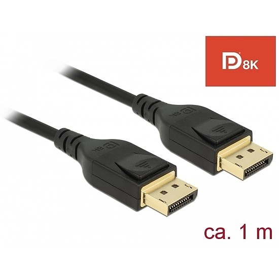Delock DisplayPort kábel 8K 60 Hz 1 m DP 8K tanúsítvánnyal (85658)
