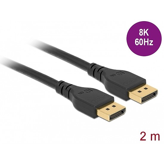 Delock DisplayPort kábel 8K 60 Hz 2 m DP 8K tanúsítvánnyal retesz nélküli (85910)