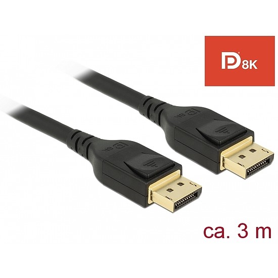 Delock DisplayPort kábel 8K 60 Hz 3 m DP 8K tanúsítvánnyal (85661)