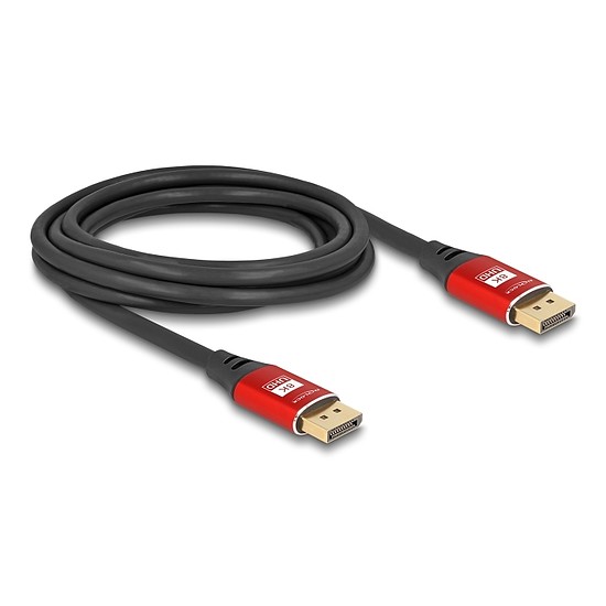 Delock DisplayPort kábel 8K 60 Hz 3 m piros fém