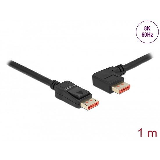 Delock DisplayPort kábel egyenes csatlakozódugóval - balra néző csatlakozódugóval 8K 60 Hz 1 m (87044)