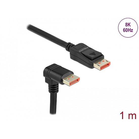 Delock DisplayPort kábel egyenes csatlakozódugóval - csatlakozódugóval 90 ívelt lefelé 8K 60 Hz 1 m (87050)