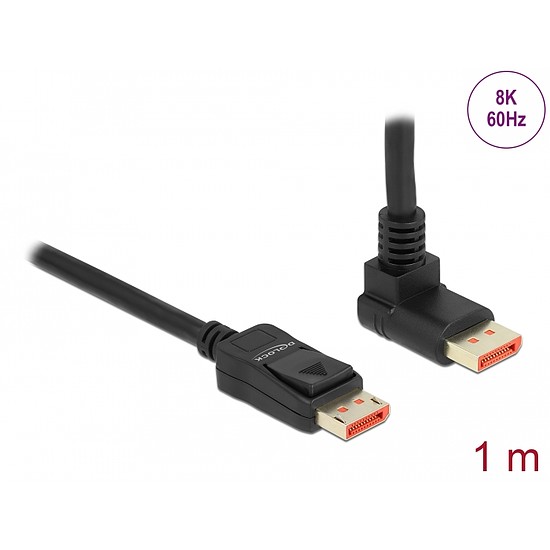 Delock DisplayPort kábel egyenes csatlakozódugóval - csatlakozódugóval 90 ívelt felfelé 8K 60 Hz 1 (87054)