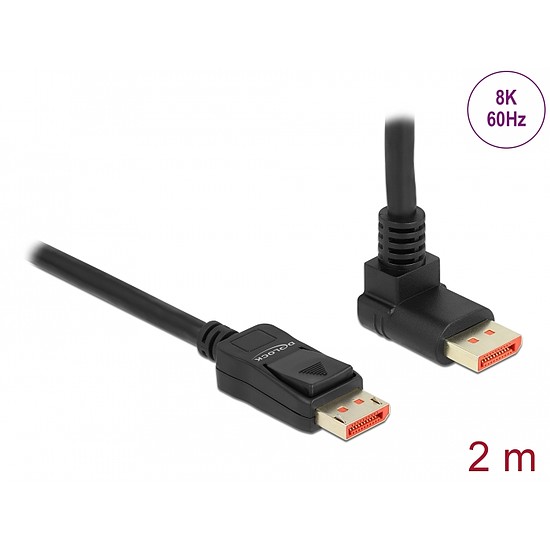 Delock DisplayPort kábel egyenes csatlakozódugóval - csatlakozódugóval 90 ívelt felfelé 8K 60 Hz 2 (87055)