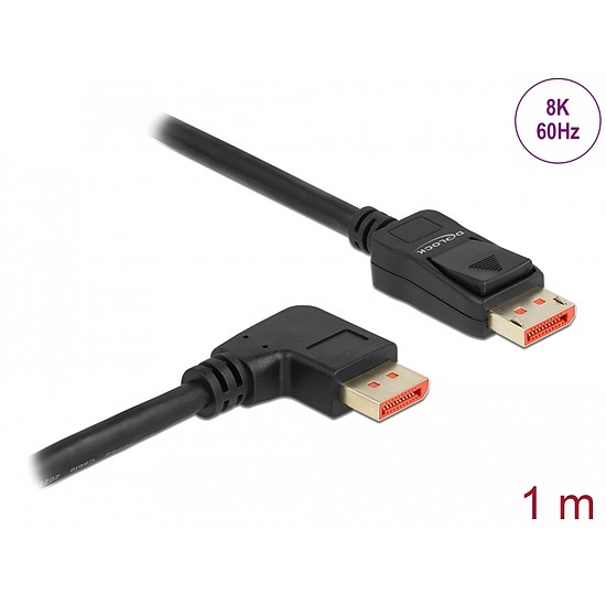 Delock DisplayPort kábel egyenes csatlakozódugóval - jobbra néző csatlakozódugóval 8K 60 Hz 1 m (87060)