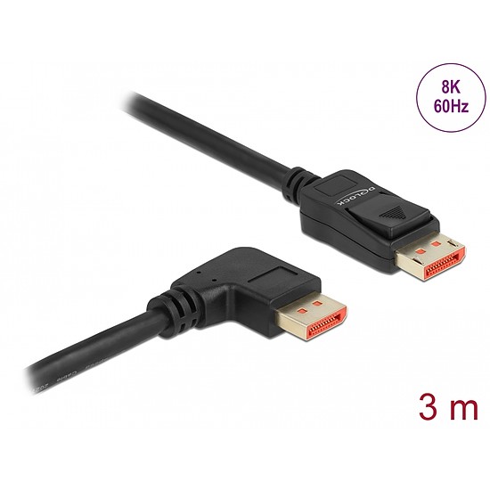 Delock DisplayPort kábel egyenes csatlakozódugóval - jobbra néző csatlakozódugóval 8K 60 Hz 3 m (87067)