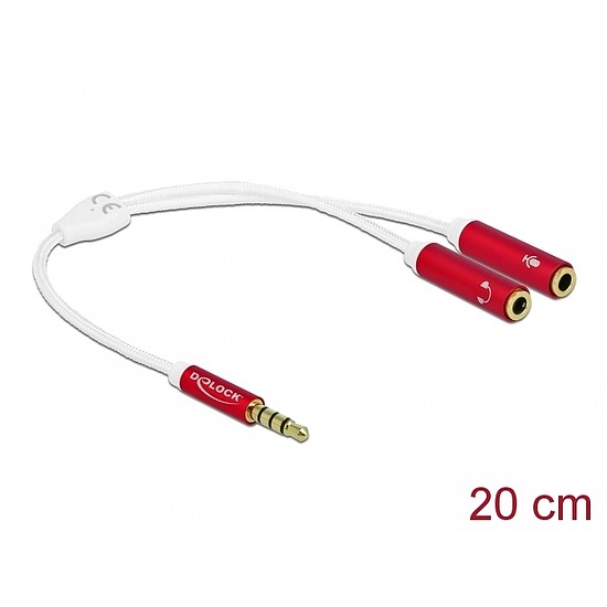 Delock Fejhallgató adapter 1 x 3,5 mm-es, 4 tűs sztereo jack apa - 2 x 3,5 mm-es, 4 tűs sztereo jack (66519)