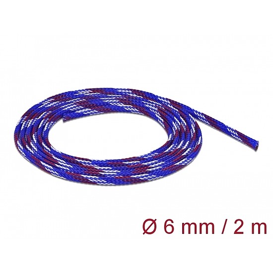 Delock Fonott kábelharisnya nyújtható 2 m x 6 mm kék-piros-fehér (20741)