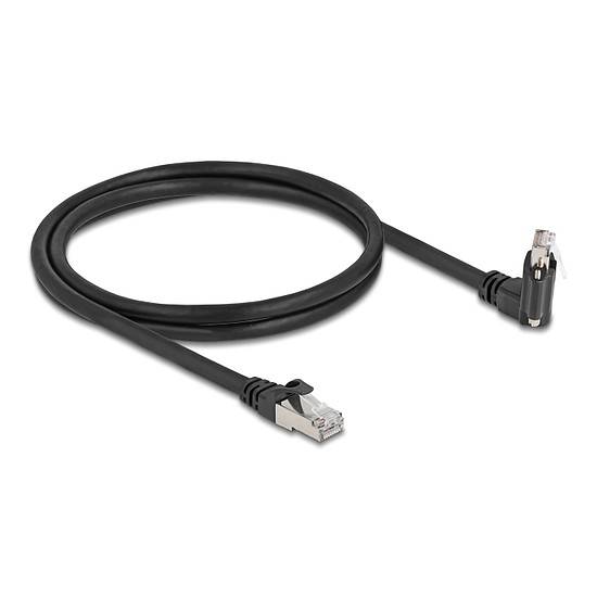 Delock GigE kamera kábel RJ45 apa 45 -ban elcsavart és 90 -ban hajlított szögekkel - RJ45 apa Cat.6 S/FTP 1 m fekete