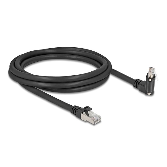 Delock GigE kamera kábel RJ45 apa 45 -ban elcsavart és 90 -ban hajlított szögekkel - RJ45 apa Cat.6 S/FTP 2 m fekete