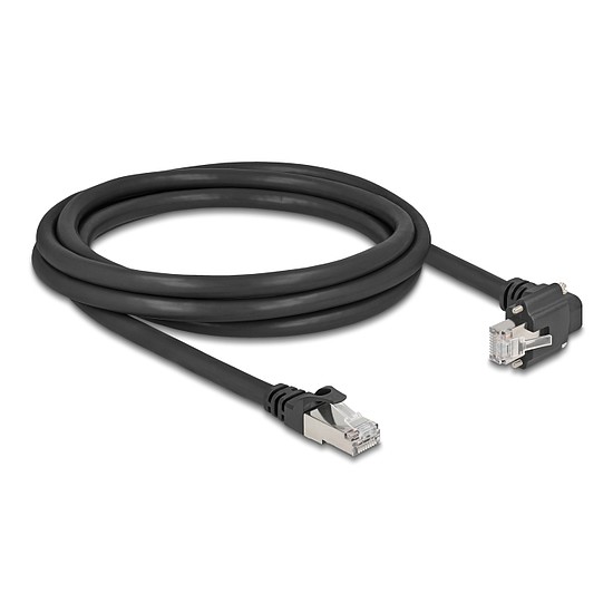 Delock GigE kamera kábel RJ45 apa 90 -ban hajlított csavarokkal - RJ45 apa Cat.6 S/FTP 2 m fekete