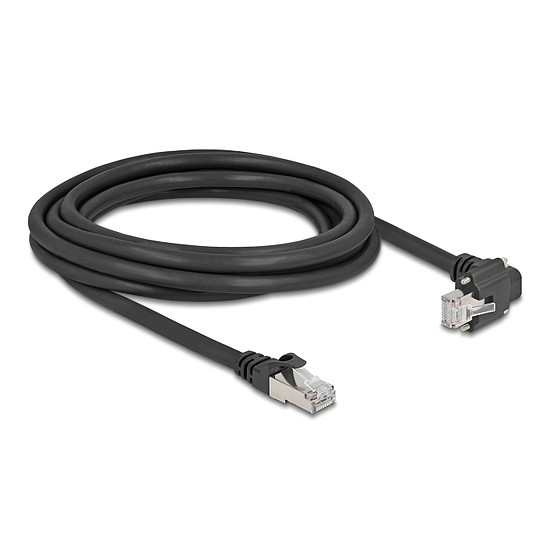 Delock GigE kamera kábel RJ45 apa 90 -ban hajlított csavarokkal - RJ45 apa Cat.6 S/FTP 3 m fekete