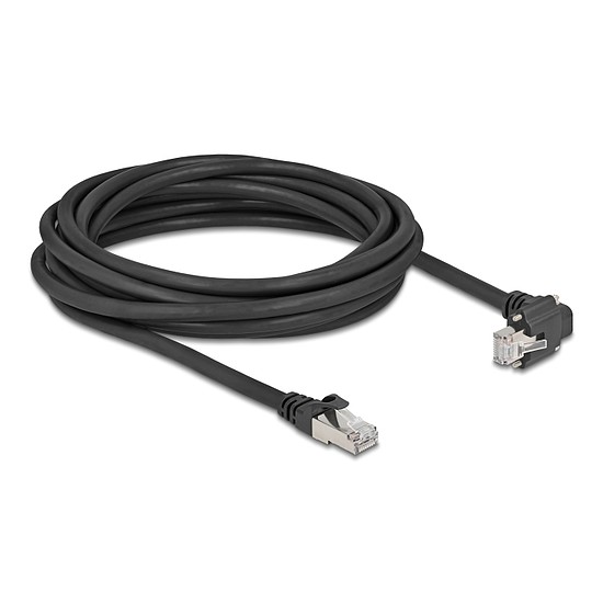 Delock GigE kamera kábel RJ45 apa 90 -ban hajlított csavarokkal - RJ45 apa Cat.6 S/FTP 5 m fekete