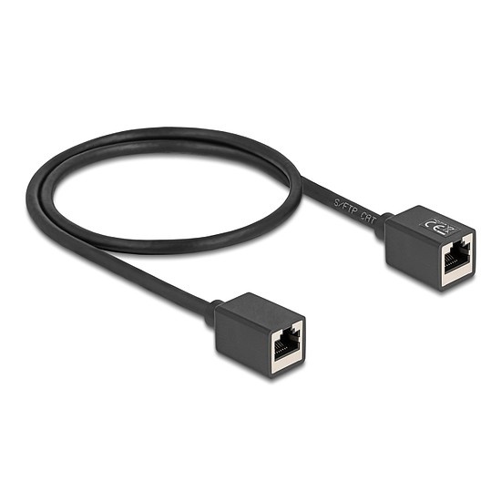 Delock Hálózat bővítő kábel RJ45 anya - RJ45 anya Cat.6A S/FTP 0,5 m fekete