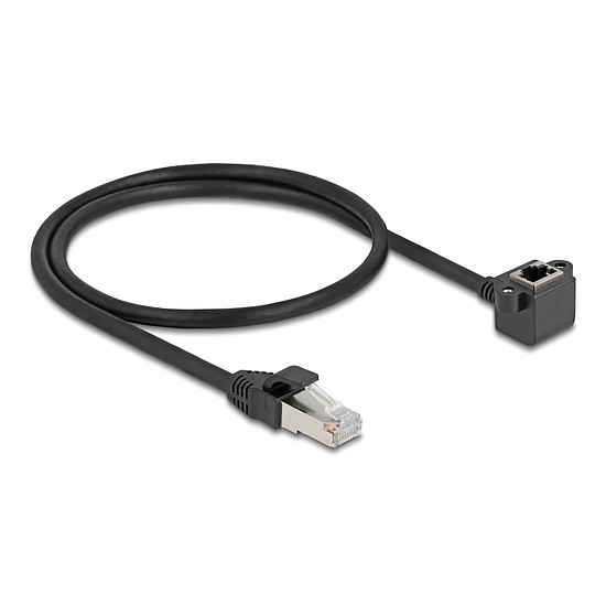 Delock Hálózat bővítő kábel RJ45 apa - RJ45 anya 90 -ban hajlított, Cat.6 F/UTP, 0,5 m, fekete