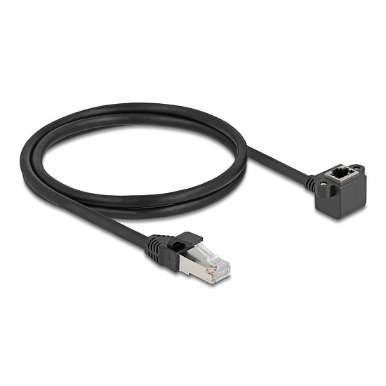 Delock Hálózat bővítő kábel RJ45 apa - RJ45 anya 90 -ban hajlított, Cat.6 F/UTP, 1 m, fekete