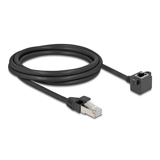 Delock Hálózat bővítő kábel RJ45 apa - RJ45 anya 90 -ban hajlított, Cat.6 F/UTP, 2 m, fekete
