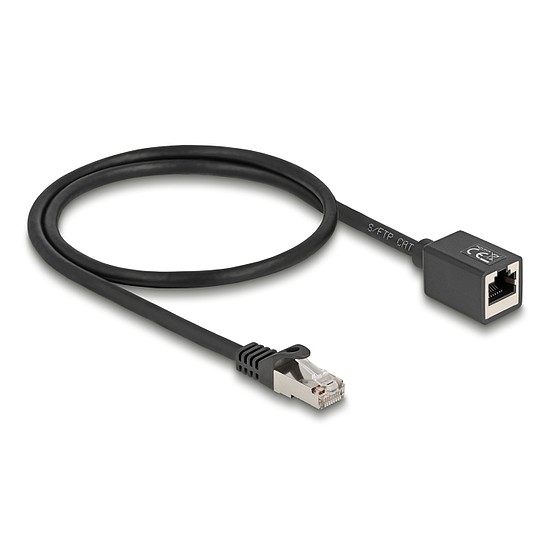 Delock Hálózat bővítő kábel RJ45 apa - RJ45 anya Cat.6A S/FTP 0,5 m fekete