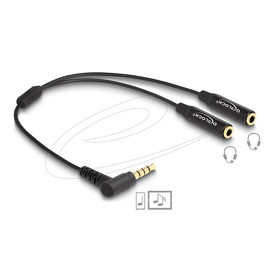 Delock Hangmegosztó sztereo jack apa 3,5 mm - 2 x sztereo jack anya 3,5 mm 4-tűs hajlított