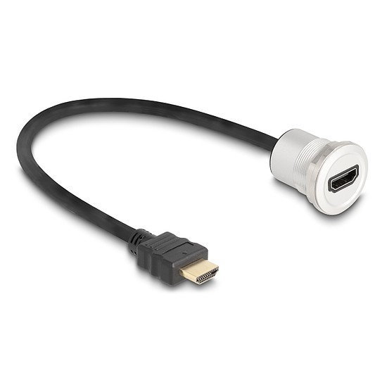 Delock HDMI beépített anya 8K 60 Hz kábelcsatlakozóval 30 cm, alumínium