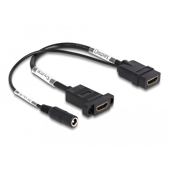 Delock HDMI kábel 4K 60 Hz DC töltéssel 2,1 x 5,5 mm 0,30 m panel-csatlakozó (87038)