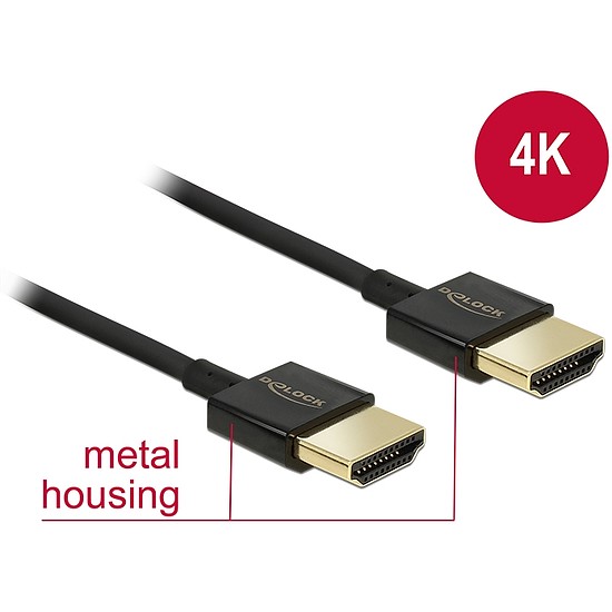 Delock HDMI-kábel Ethernettel - HDMI-A-csatlakozódugó > HDMI-A-csatlakozódugó, 3D, 4K,0,25 m, vékony (85117)