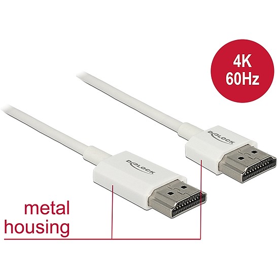 Delock HDMI-kábel Ethernettel - HDMI-A-csatlakozódugó > HDMI-A-csatlakozódugó, 3D, 4K, 3 m, vékony (85138)