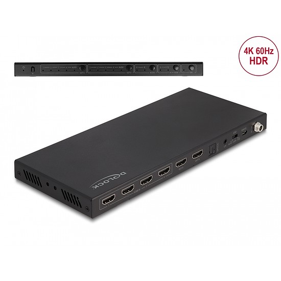 Delock HDMI mátrix kapcsoló 4 db HDMI bemenet - 2 db HDMI kimenet 4K 60 Hz hang operátorral (66454)