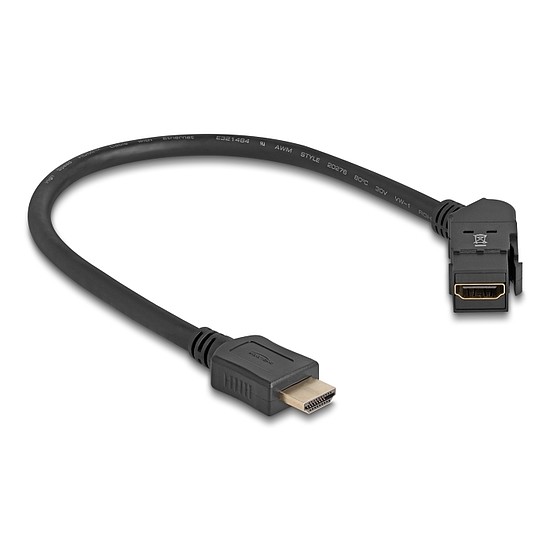 Delock HDMI panel tartó anya 45 -ban hajlított HDMI apa 30 cm kábellel 8K 60 Hz fekete