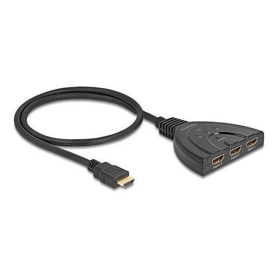 Delock HDMI switch 3 x HDMI bemenet - 1 x HDMI kimenet 8K 60 Hz, integrált kábellel 60 cm