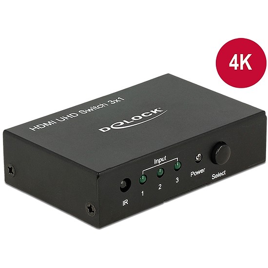 Delock HDMI UHD-kapcsoló, 3 x HDMI-bemenet > 1 x HDMI-kimenet, 4K (18683)