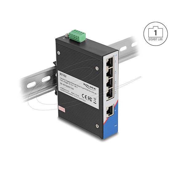 Delock Ipari Gigabit Ethernet Elosztó 5 port RJ45 DIN sínhez