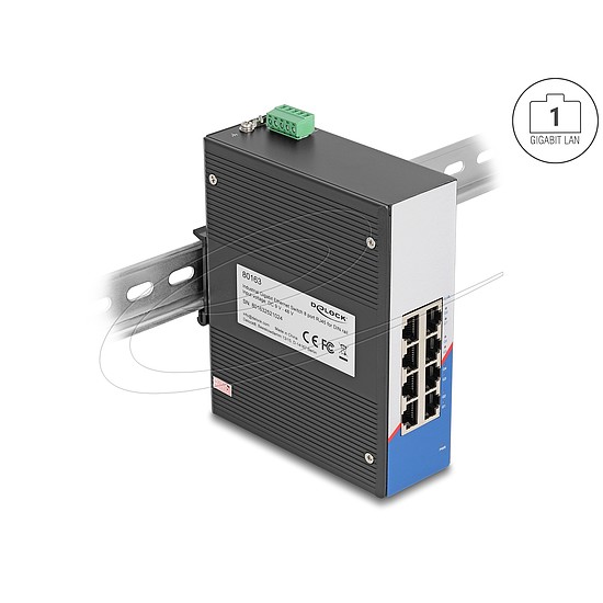 Delock Ipari Gigabit Ethernet Elosztó 8 port RJ45 DIN sínhez