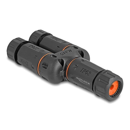 Delock Kábel csatlakozó Y-Adapter RJ45 anya - 2 x RJ45 anya Cat.6 IP68 por és vízhatlan védelem, kültéri használatra