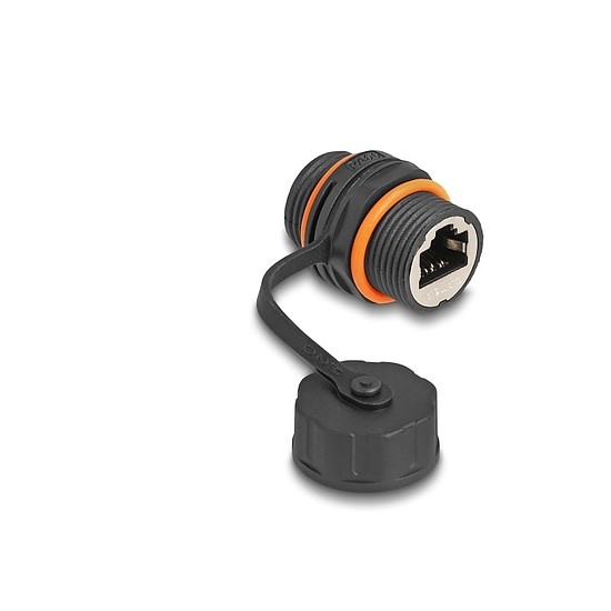 Delock Kábel csatlakoztató RJ45 anya - RJ45 anya Cat.6A M20 cérnával és védő kupakkal IP68 por és vízhatlan