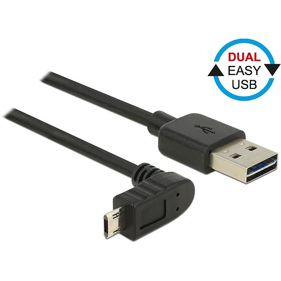 Delock Kábel, EASY-USB 2.0-s A-típusú csat. > EASY-USB 2.0-s Micro-B típusú csat.ívelt 0,5 m, fekete (83849)