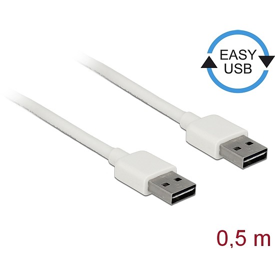 Delock Kábel, EASY-USB 2.0-s A-típusú csatlakozódugó > EASY-USB 2.0-s A-típusú csatlakozódugó, 0,5 m (85192)