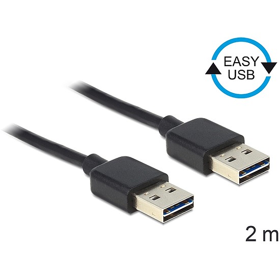 Delock Kábel, EASY-USB 2.0-s A-típusú csatlakozódugó > EASY-USB 2.0-s A-típusú csatlakozódugó, 2 m, (85556)