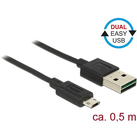 Delock Kábel, EASY-USB 2.0-s A-típusú csatlakozódugó > EASY-USB 2.0-s Micro-B típusú csatlakozódugó, (83845)