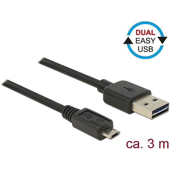 Delock Kábel, EASY-USB 2.0-s A-típusú csatlakozódugó > EASY-USB 2.0-s Micro-B típusú csatlakozódugó, (83851)
