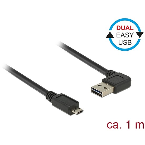 Delock Kábel, EASY-USB 2.0-s A- típusú csatlakozódugó, ívelt bal / jobb > EASY-USB 2.0-s B-típusú cs (85165)