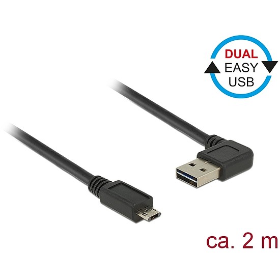 Delock Kábel, EASY-USB 2.0-s A- típusú csatlakozódugó, ívelt bal / jobb > EASY-USB 2.0-s B-típusú cs (85166)