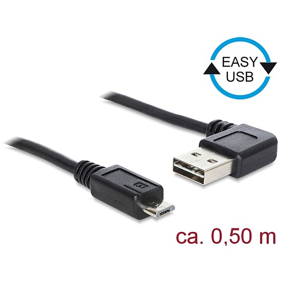 Delock Kábel, EASY-USB 2.0-s A- típusú csatlakozódugó, ívelt bal / jobb > USB 2.0-s Micro-B-típusú c (85163)